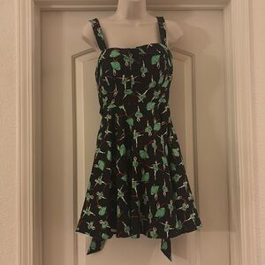 Lxia‎ Ballerina Print Pinup Tie-Back Dress Black & Green Retro